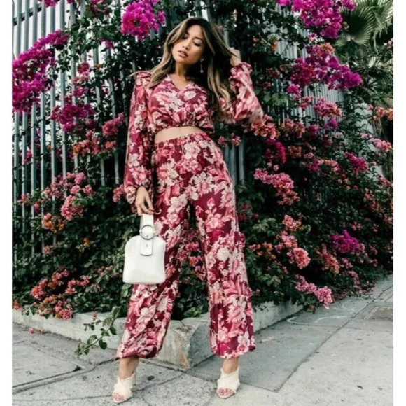 Zara Pants - Zara Jogger Pants Floral Print Red Pull On High Rise